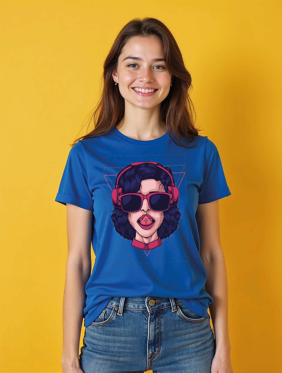 Thumbnail: Neon Retro DJ Girl Stylish Women’s Graphic T-Shirt – Buy Now