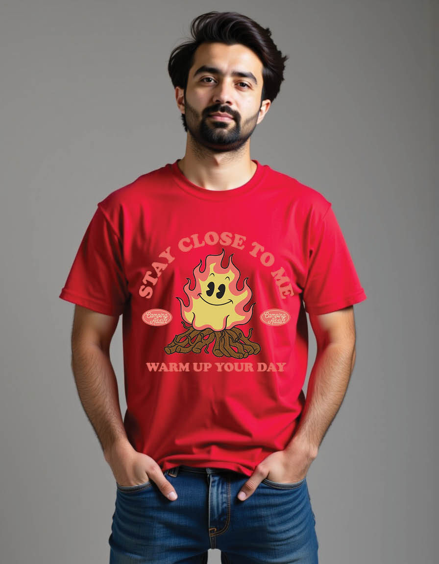 Thumbnail: cartoon of smiling campfire with style mens printed graphic t shirts