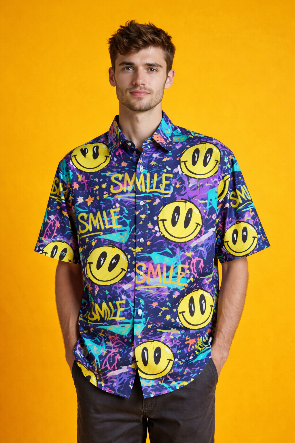playful smiles Designed Ultimate Urban Patterned All Over Print Oversized Shirt