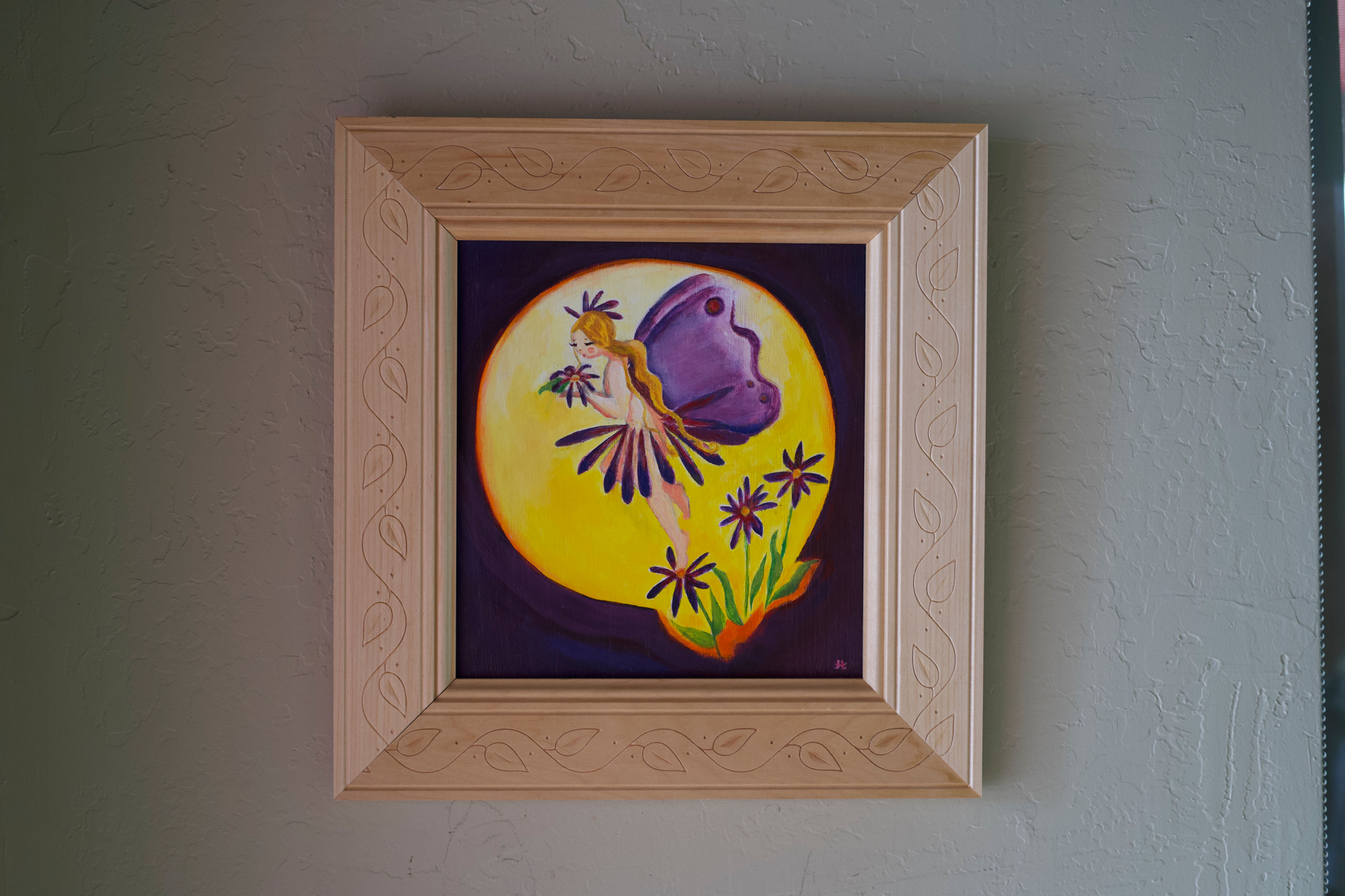 Purple Daisy Fairy Original Painting 16" x 17"