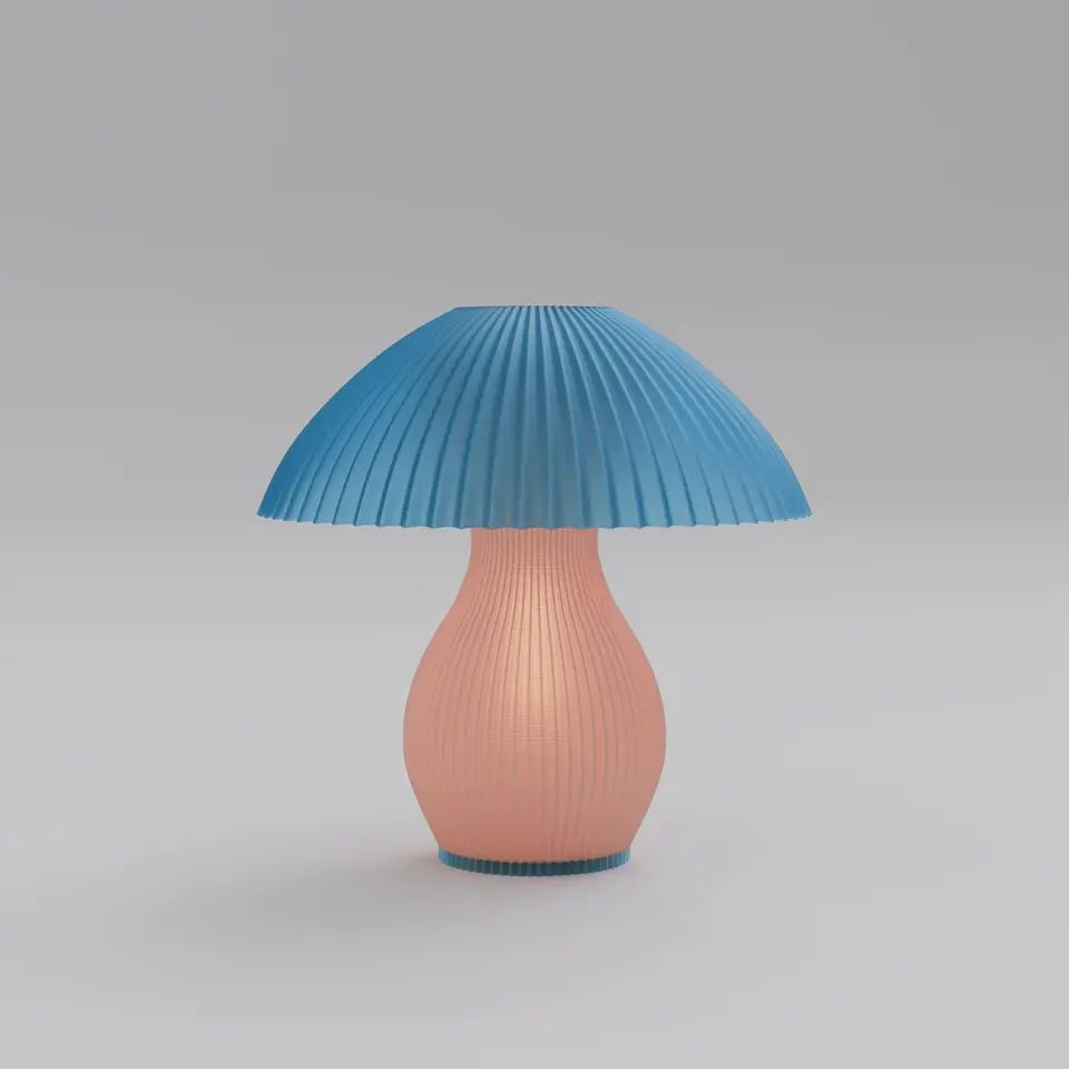 Blue Luma Dome Mushroom shaped lamp front view in plain background