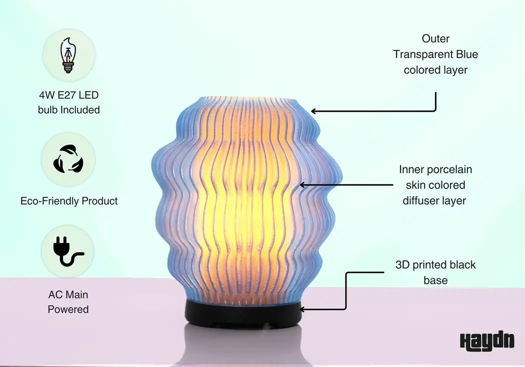 Blue Lava Bloom Table Lamp with Layered Transparent Design-with-details – Haydn