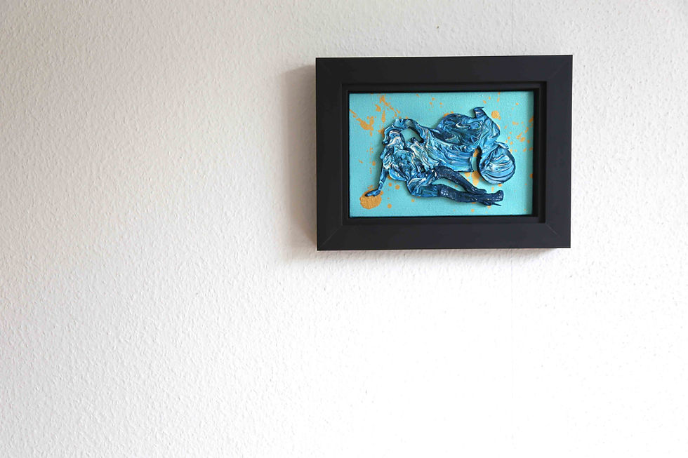 Thumbnail: Blue Girl in Front of Bike (Blue Boots) - 20x30 - Oil on Acrylic on Canvas -2013