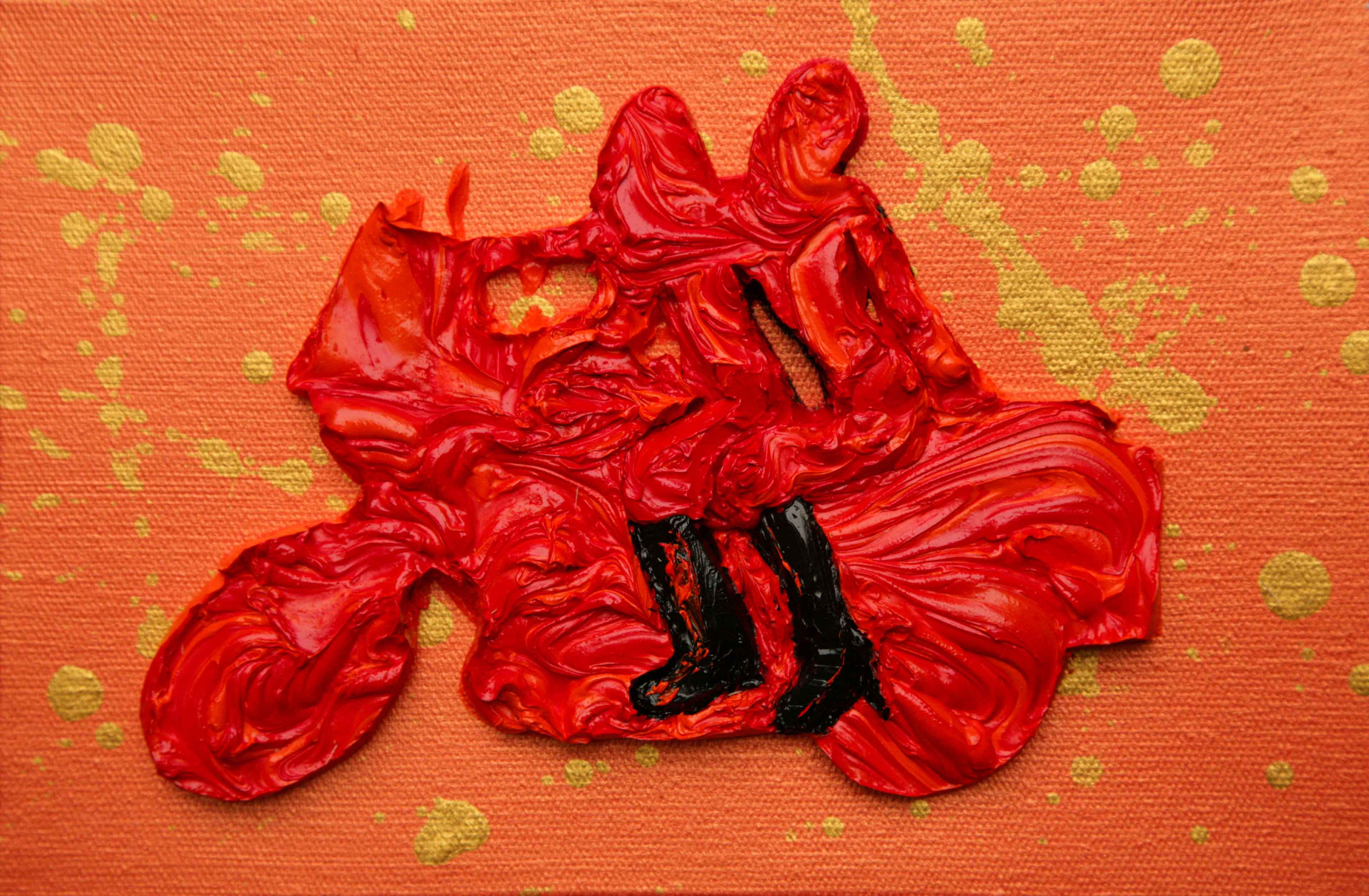 SOLD - Two Red Orange Girls on Bike (Black Boots) - 2013