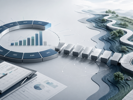Conceptual business image showing an annual budget cycle connected to a longer development pathway, illustrating how training and coaching needs often extend beyond yearly planning.