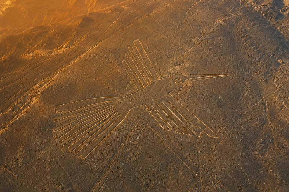 Aerial view of a Nazca-style geoglyph in a desert landscape, illustrating how a new vantage point can reveal patterns that were previously difficult to see.