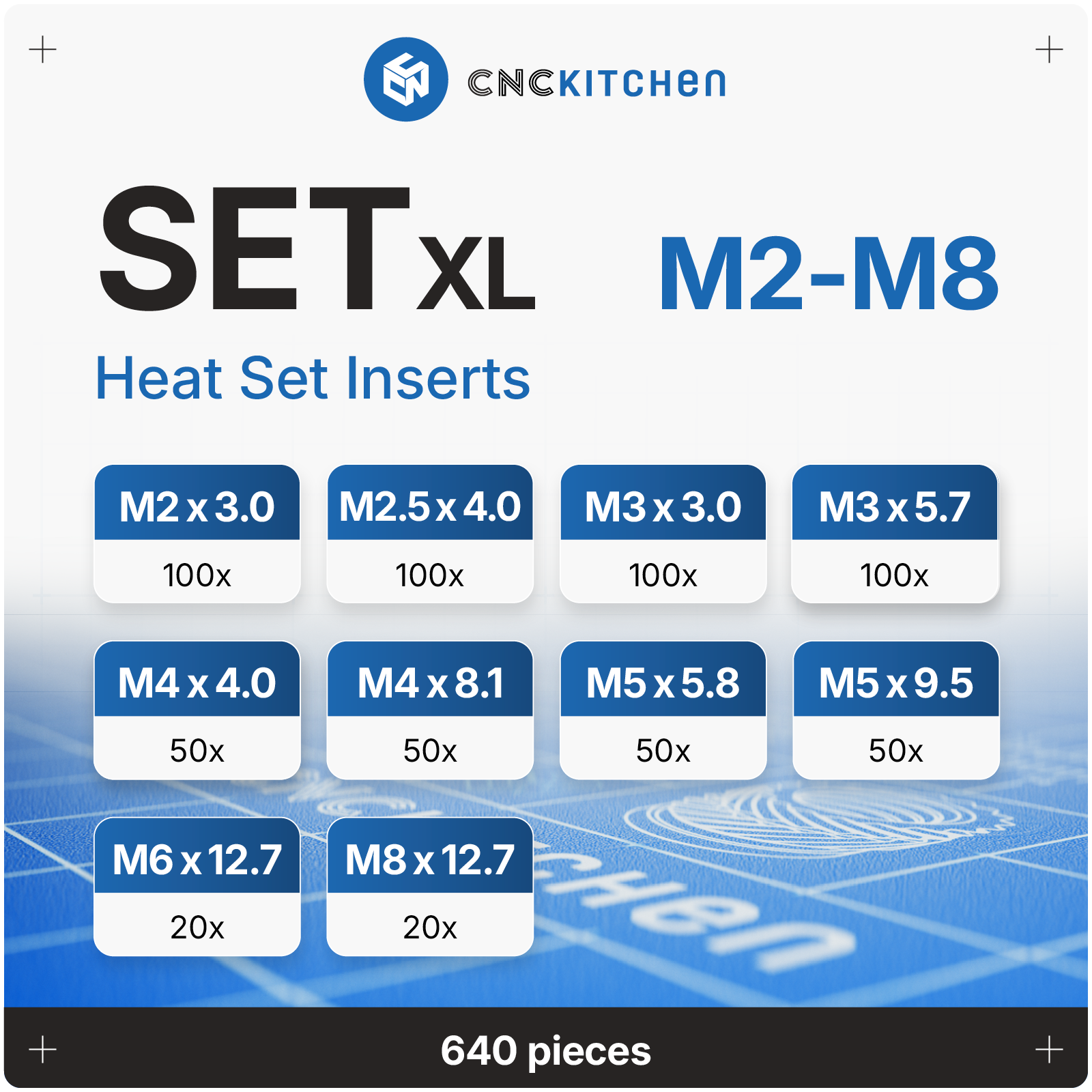 Heat Set Inserts - SET XL M2-M8 - 640Stk.