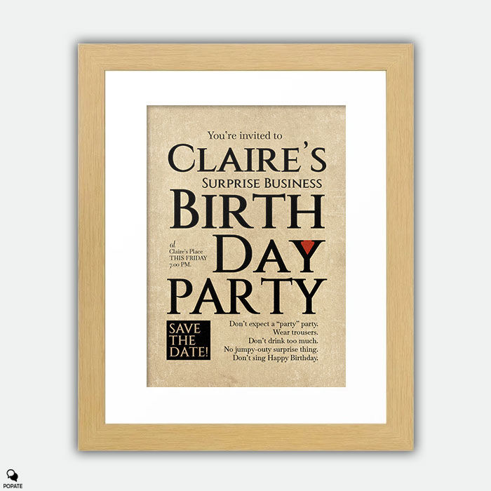 Thumbnail: Fleabag Typographic Large Framed Print - Claire's Business Birthday Invit