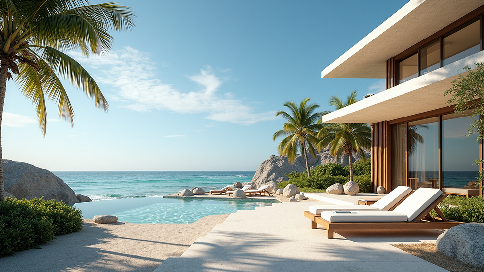 Wide angle view of a beachfront rental property in Garopaba