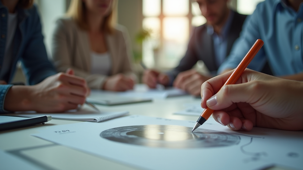 Close-up view of a product design team brainstorming ideas