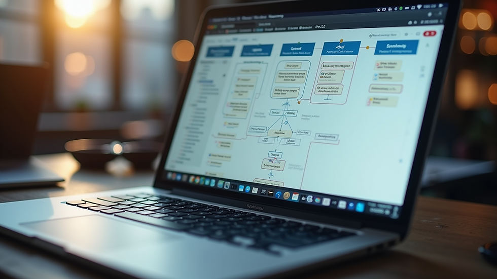 High angle view of a flowchart diagram on a laptop screen