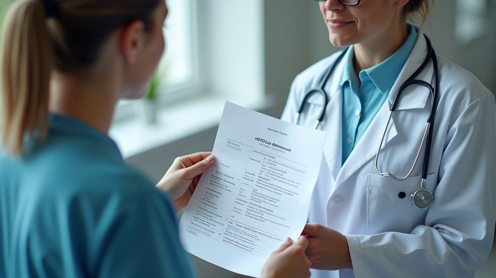 Close-up view of a health professional explaining test results to a patient