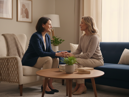 Dr. sitting in a patient living room having a comfortable one on one discussion