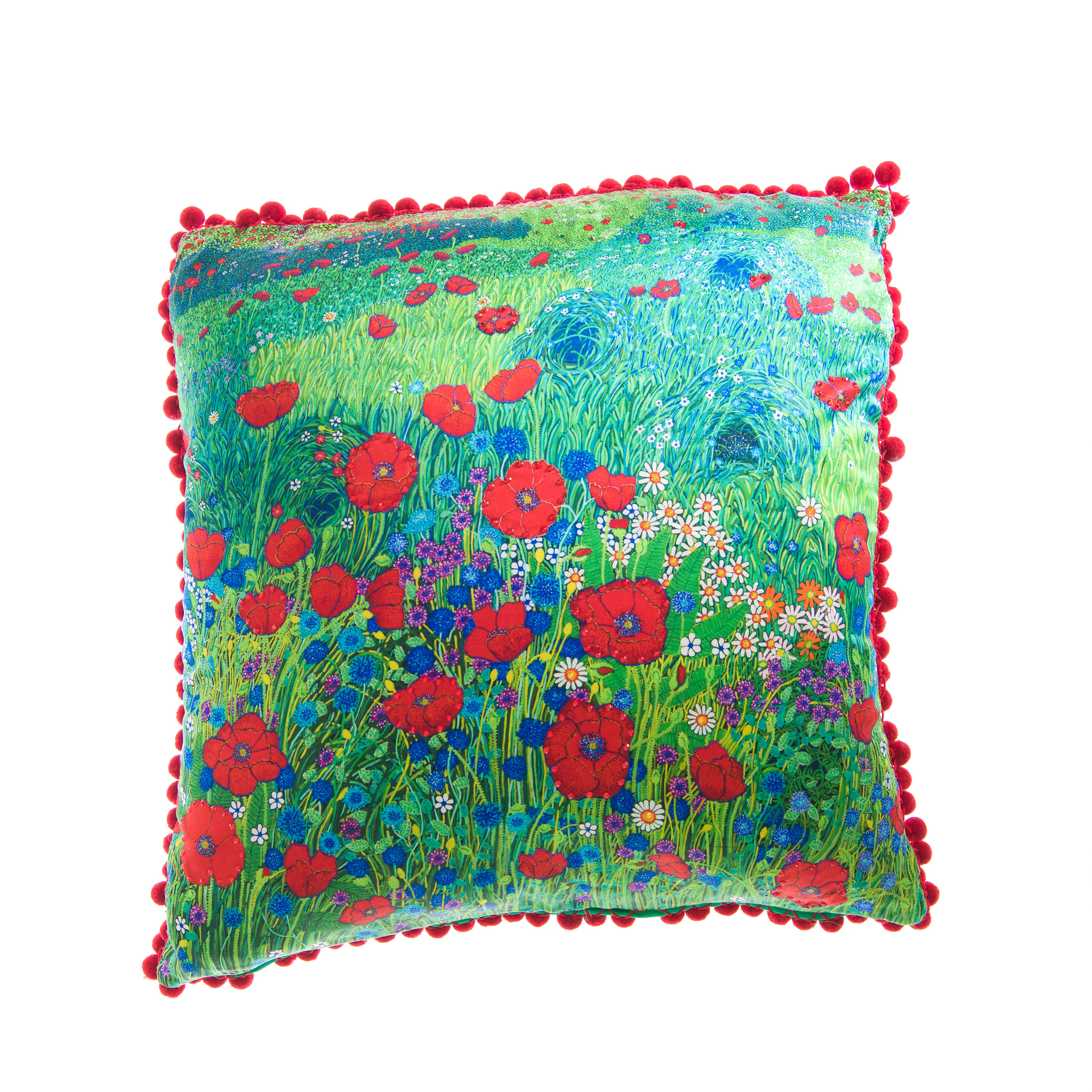 Cushion A Field of Red Poppies - With Swarovski® 100% Branded Crystals