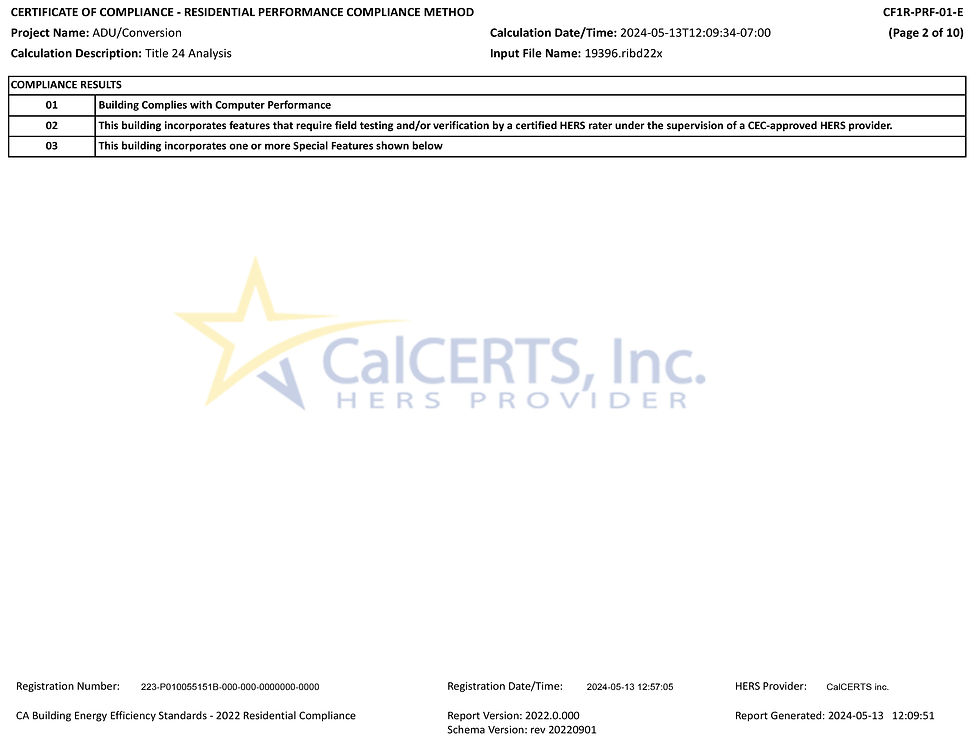 Title 24 performance report for home addition project in Pasadena