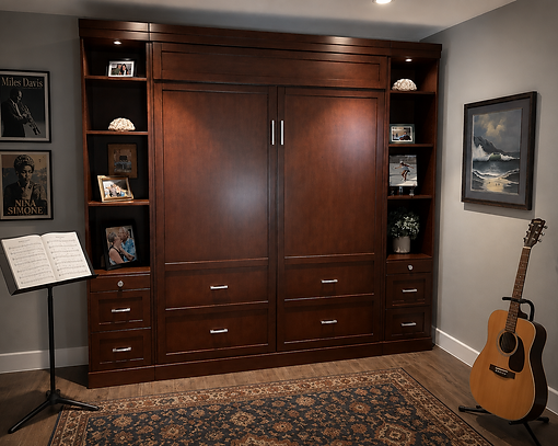 woodland Murphy wall bed in caramel finish.png