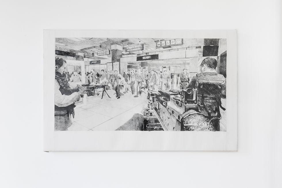 Maverick Mura - “No Russian” (2023), Graphite on paper mounted on canvas, 29” x 41” / Photographer: Mario de la Ossa