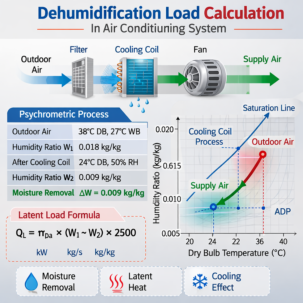 Dehumidification Load Calculation process in an Air Conditioning System.