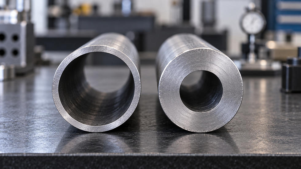 Illustration: Two steel pipe sections with equal outside diameters and visibly different wall thicknesses and inner bores.