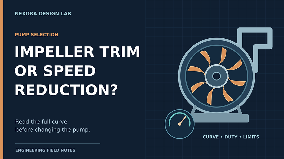 Illustrated pump impeller with a speed-control dial accompanying the title Impeller Trim or Speed Reduction.