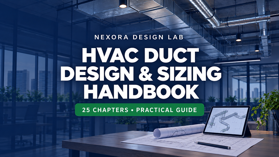 HVAC Duct Design and Sizing Handbook — 25 chapters, practical guide by Nexora Design Lab.