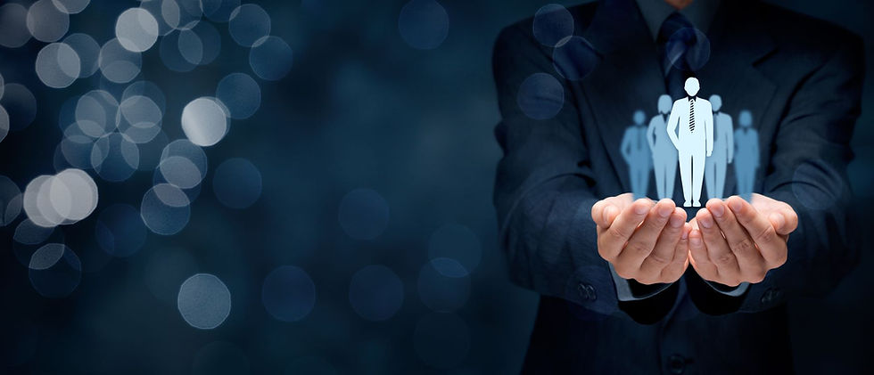 Showing unity and collaboration, a person in a suit raises a group of people in the Results Formula.