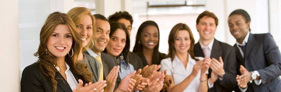 Young professionals come together to celebrate Results Formula testimonials with applause.