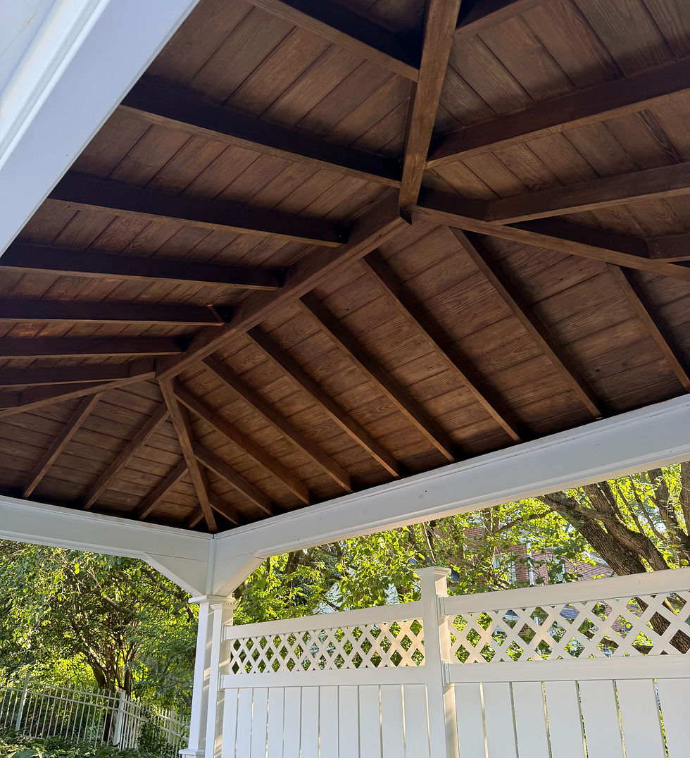 After picture: stained wood pergola ceiling using PPG ProLuxe stain