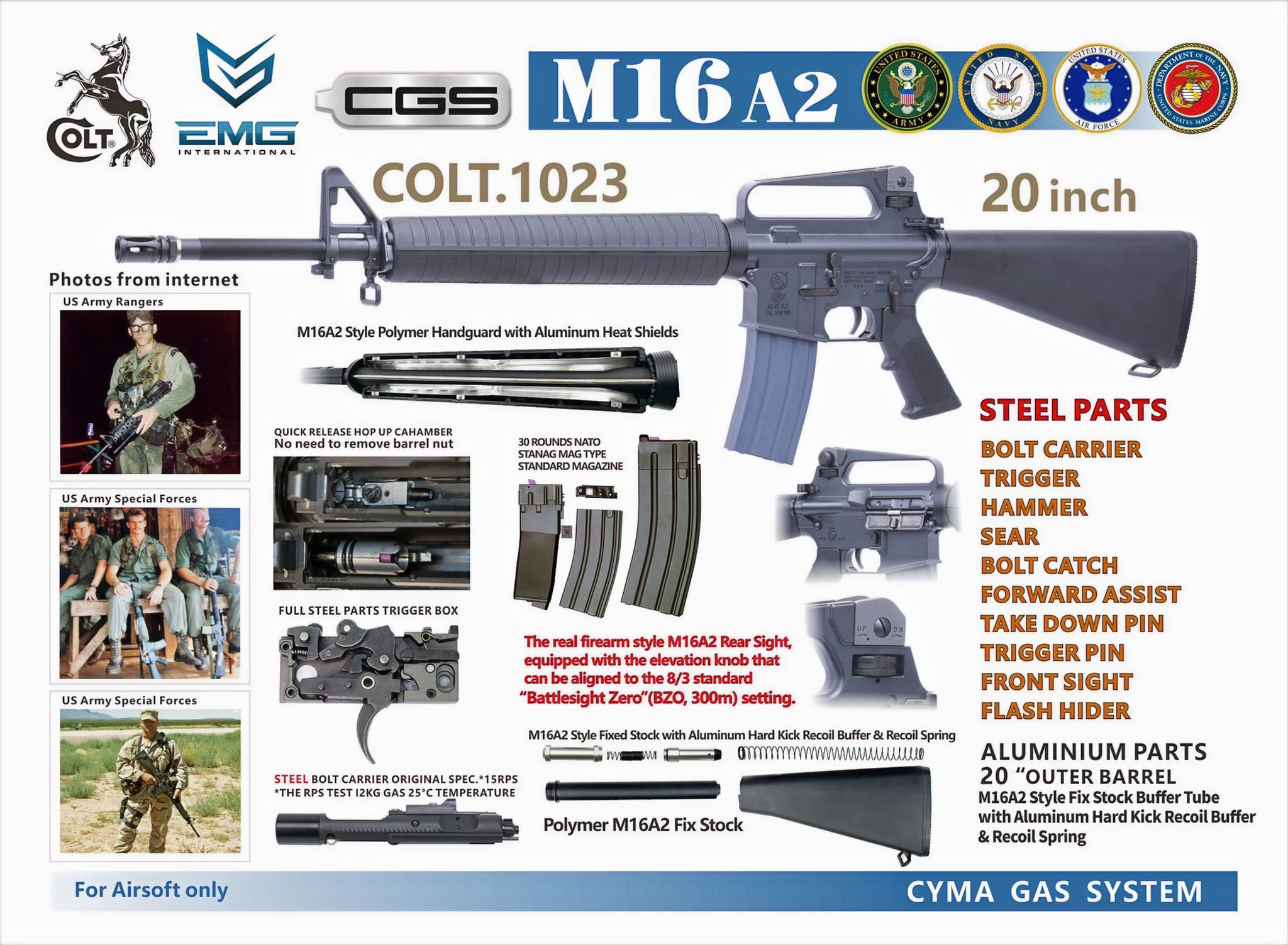 CYMA CGS COLT M16A2 (M723) 20" GBB Rifle