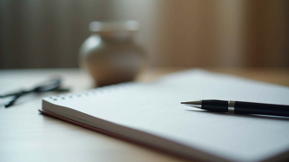 Close-up view of a notebook and pen on a table during a therapy session