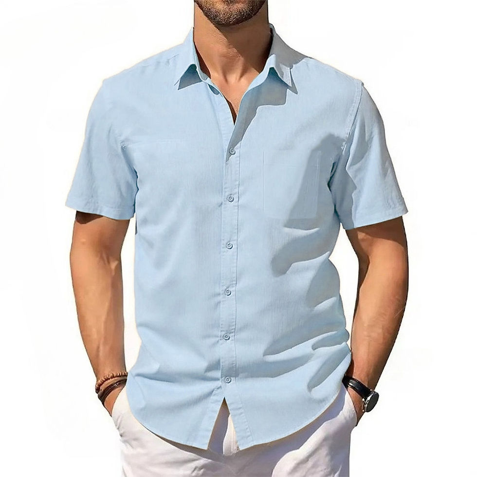 Thumbnail: Men's Cotton Linen Shirt Summer Short Sleeve Button Up Hawaiian Lightweight Shir