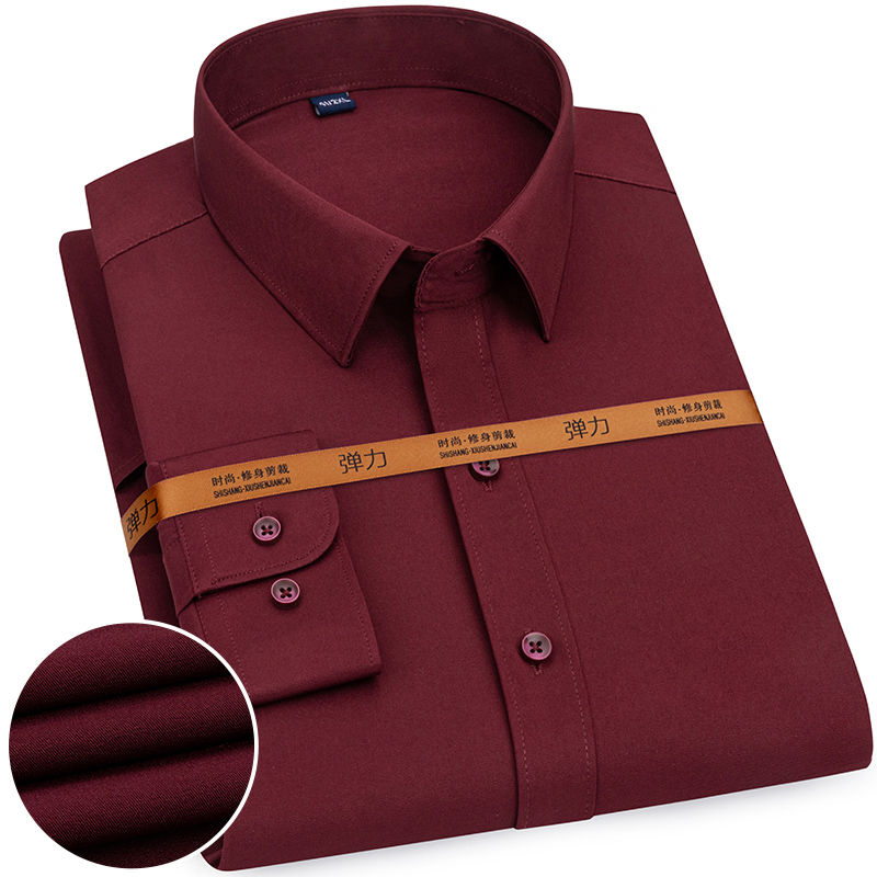 Thumbnail: New Men's Solid Color Business Shirt Formal Fashion Thin Classic Basic Casual Sl