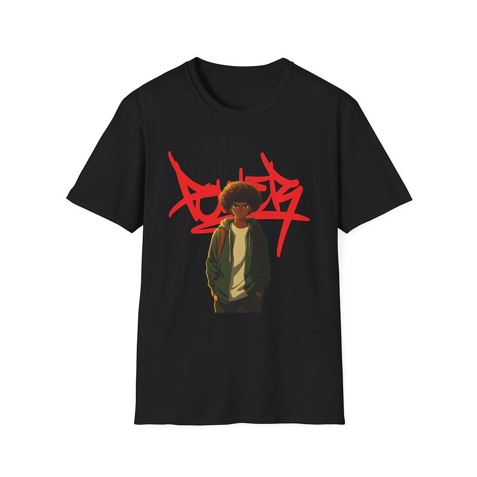 Thumbnail: a black anime graphic tee with a black anime character with the text power