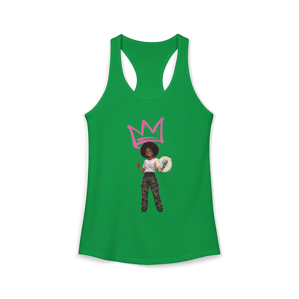 Thumbnail: a green anime girl racerback tank top with a pink crown and text that says beauty