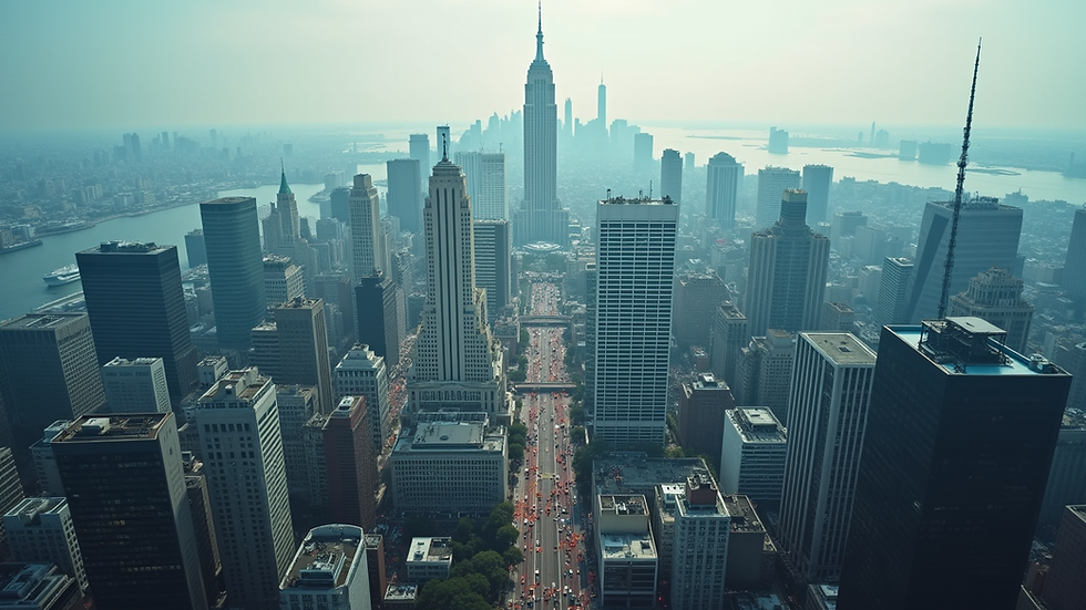 High angle view of a bustling cityscape with skyscrapers