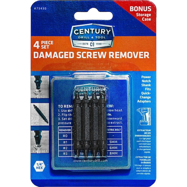 Century Tool Steel Double-Ended Screw Extractor Set 4 pc (73430) M1