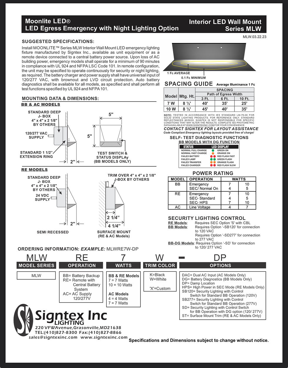 Thumbnail: Signtex Moonlite LED® LED Egress Emergency Light w/battery backup 