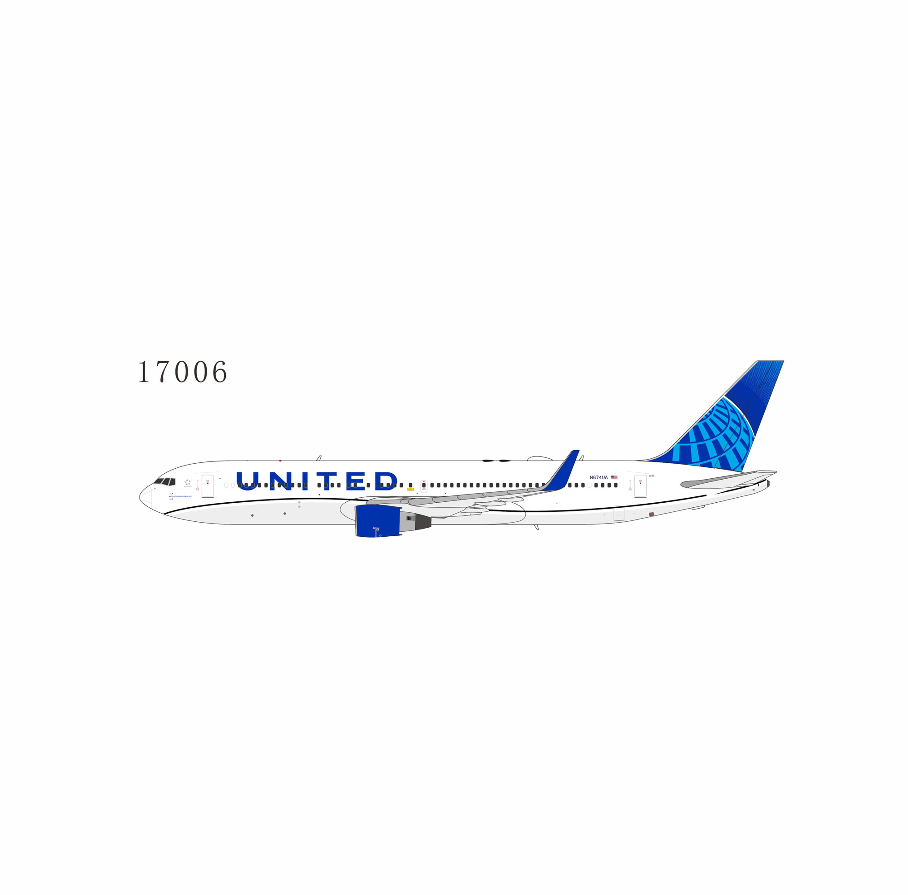 NG 1:400 United Airlines B767-300/w N674UA "Evo Blue"