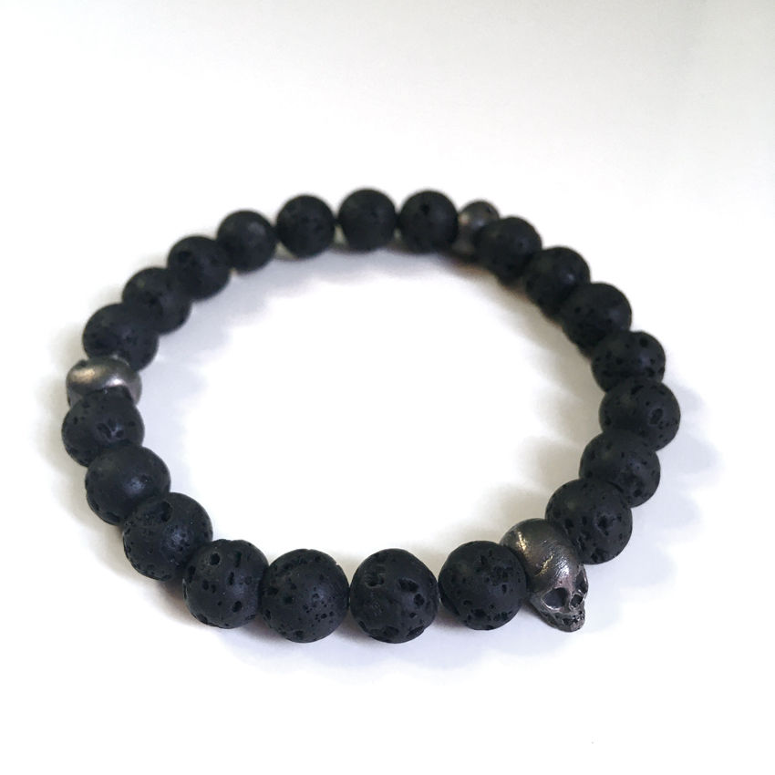 Bracelet Oscar - Têtes de mort Acier - Pierre de lave -