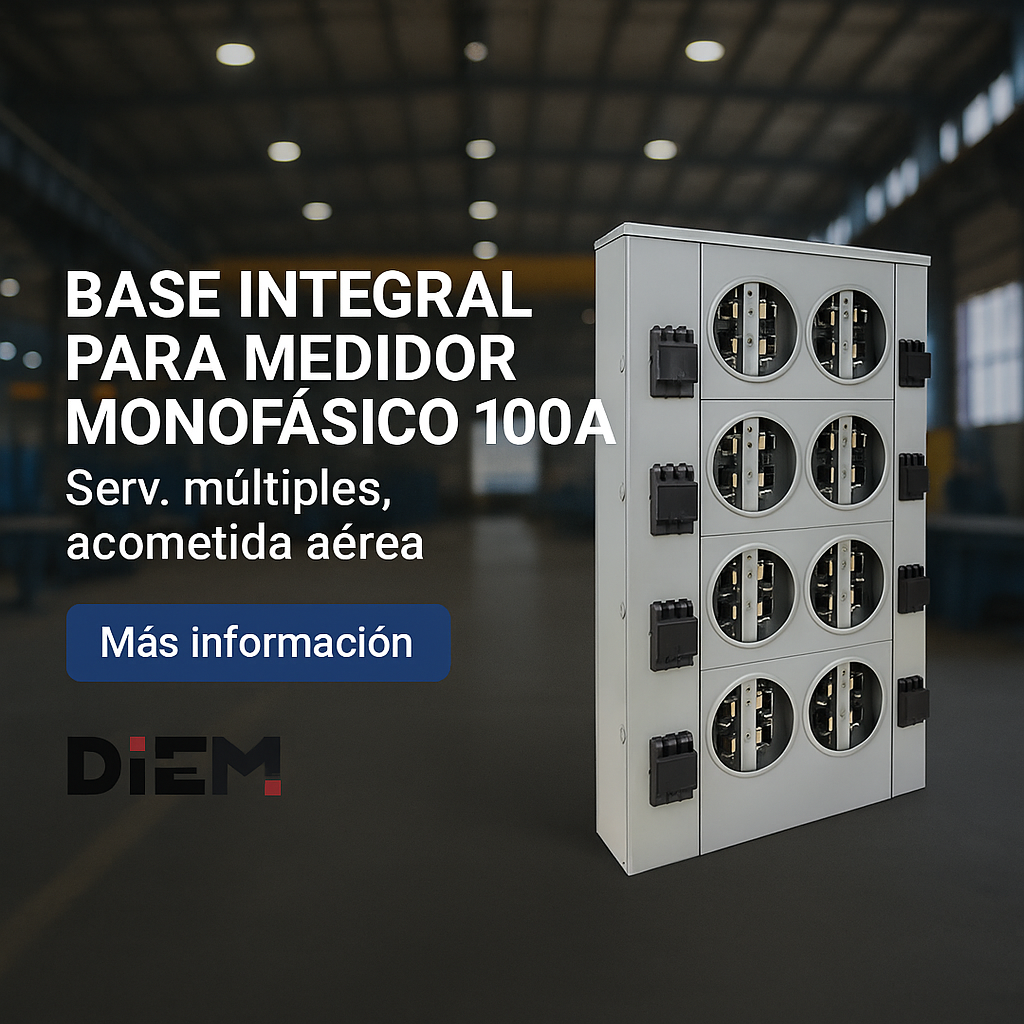 Base Integral para Medidor Monofásico 100A - Serv. Múltiples, Acometida Aérea