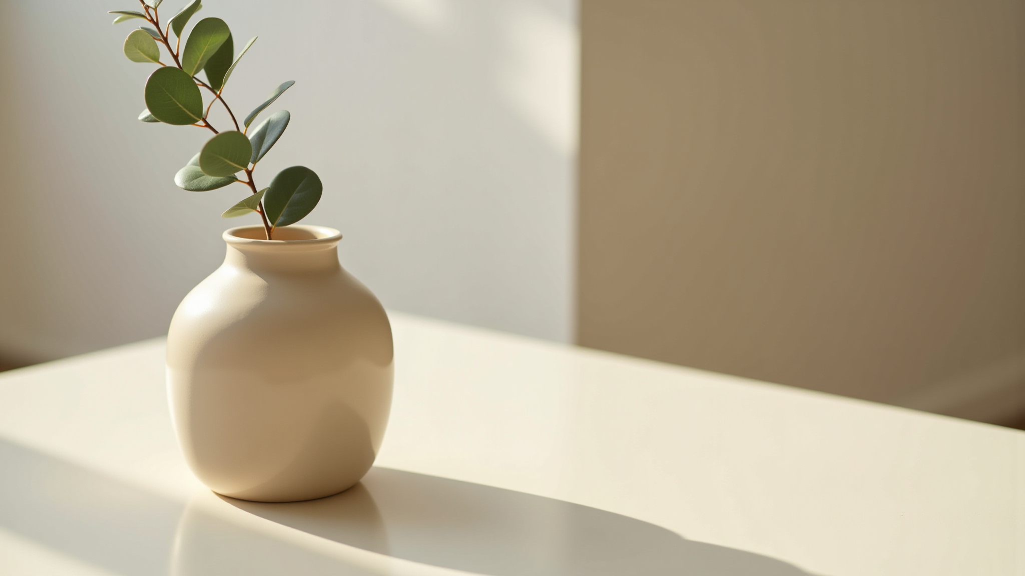 clay pot with leaves ona table