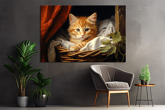 Ginger Cat in Cane Basket Canvas Print