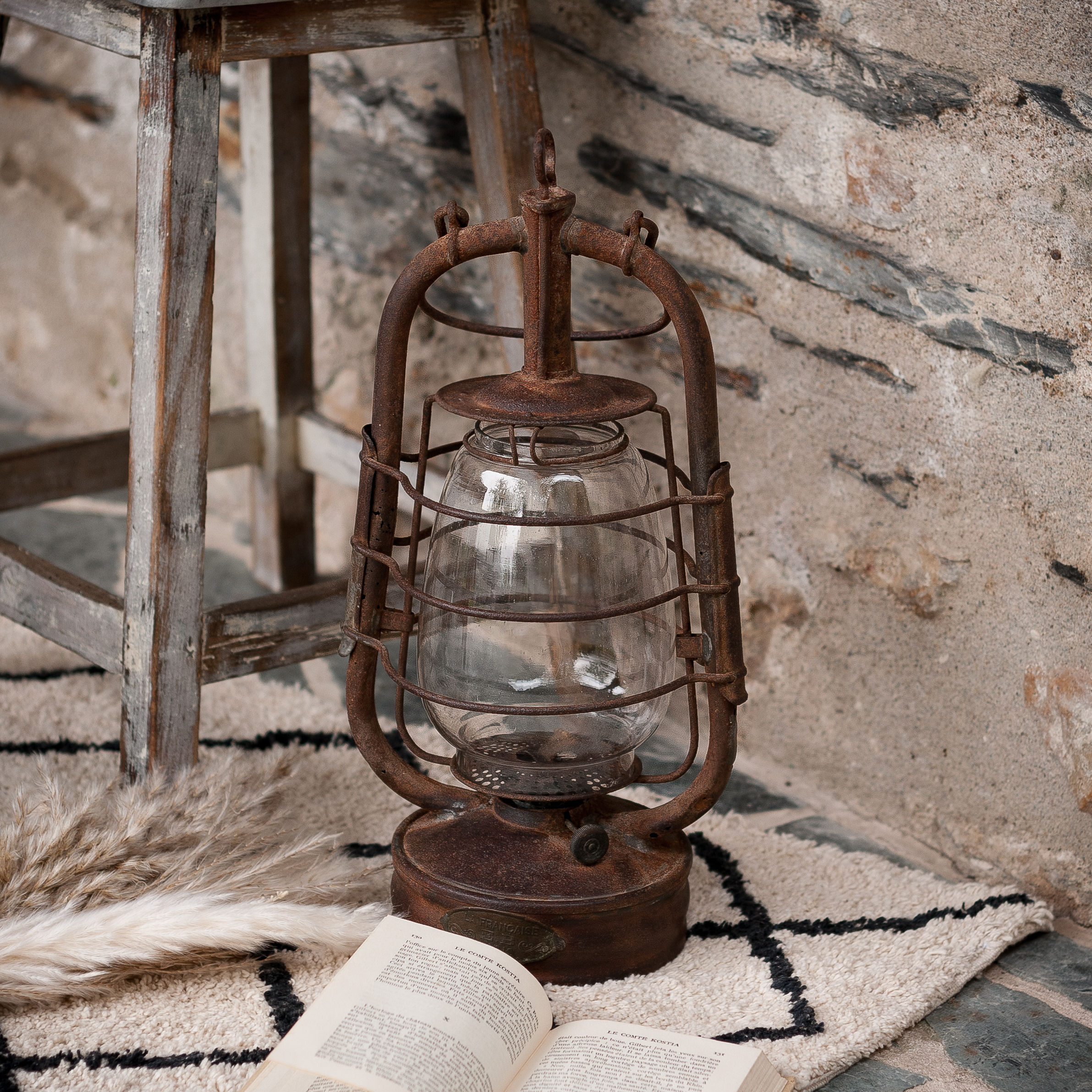 LAMPE-TEMPÊTE ANCIENNE EN MÉTAL