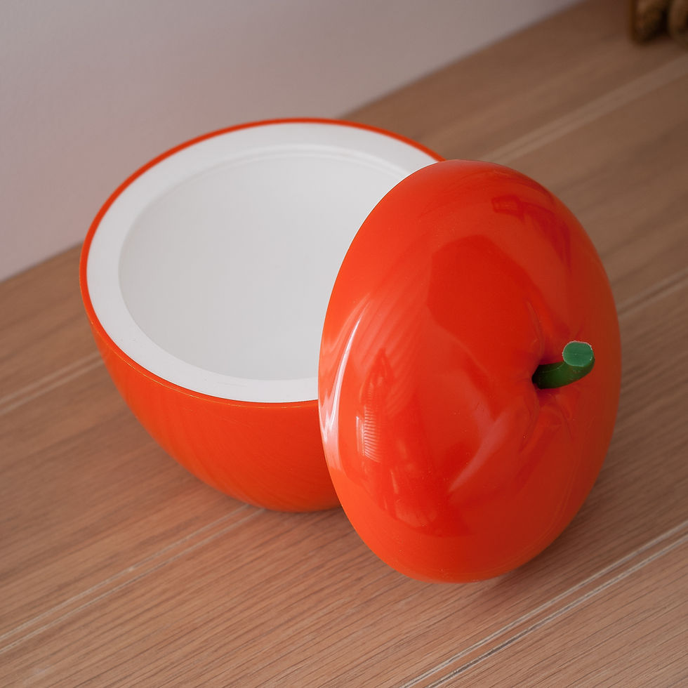 seau à glaçons pomme en plastique vintage orange - gris groseille brocante en ligne déco seventies