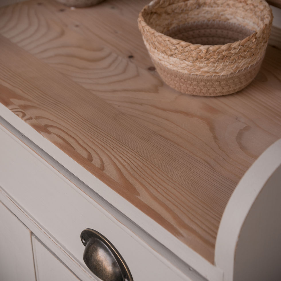 Miniature : Petit buffet patiné beige lin avec 2 portes, 1 tiroir et plateau extensible en bois naturel -gris groseille brocante en ligne