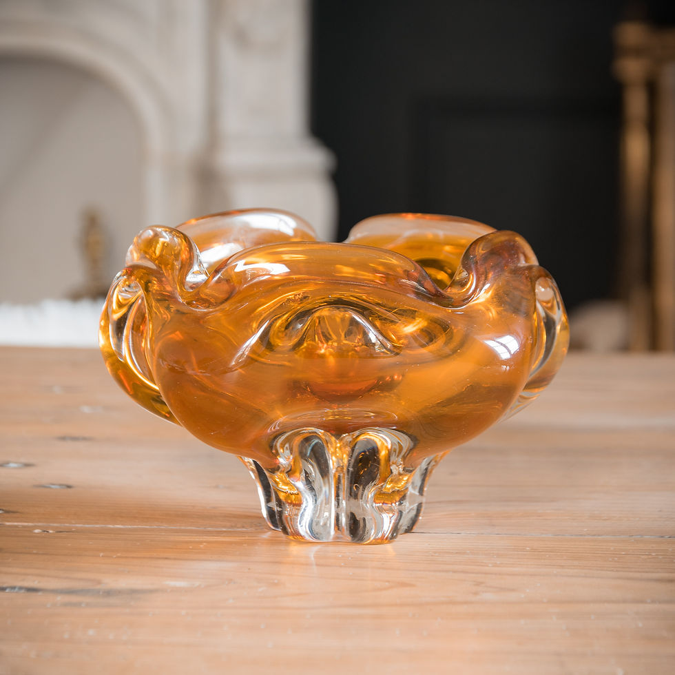 Cendrier vide-poches en verre ambre style Murano Josef Hospodka 1960