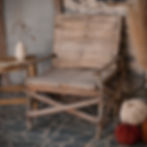 Fauteuil artisanal brutaliste en bambou et noisetier ancien - gris groseille boutique brocante angers 49