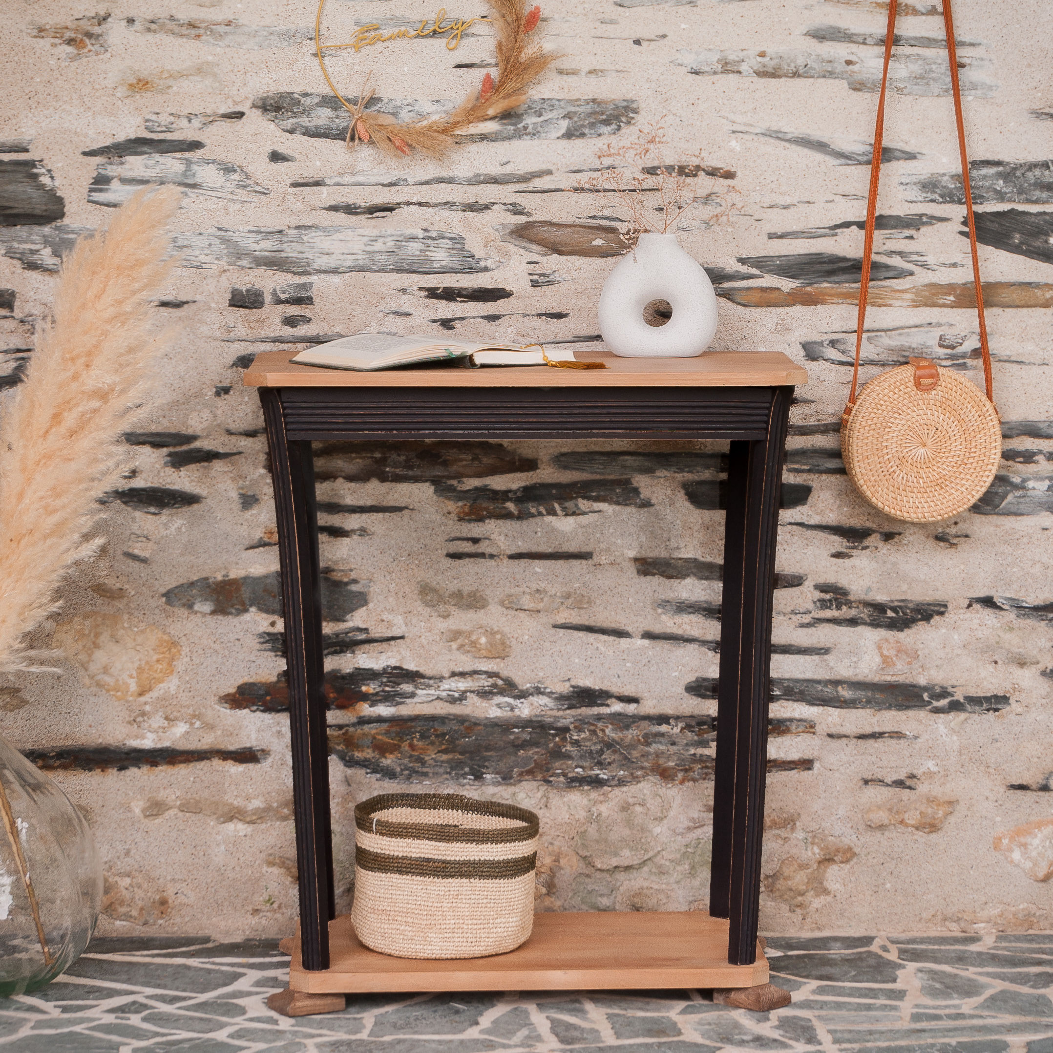 CONSOLE ART DÉCO NOIRE ET BOIS