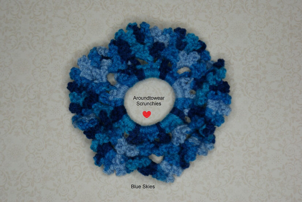 Thumbnail: Blue Skies - Handmade Flower Hair Tie - Acrylic Yarn