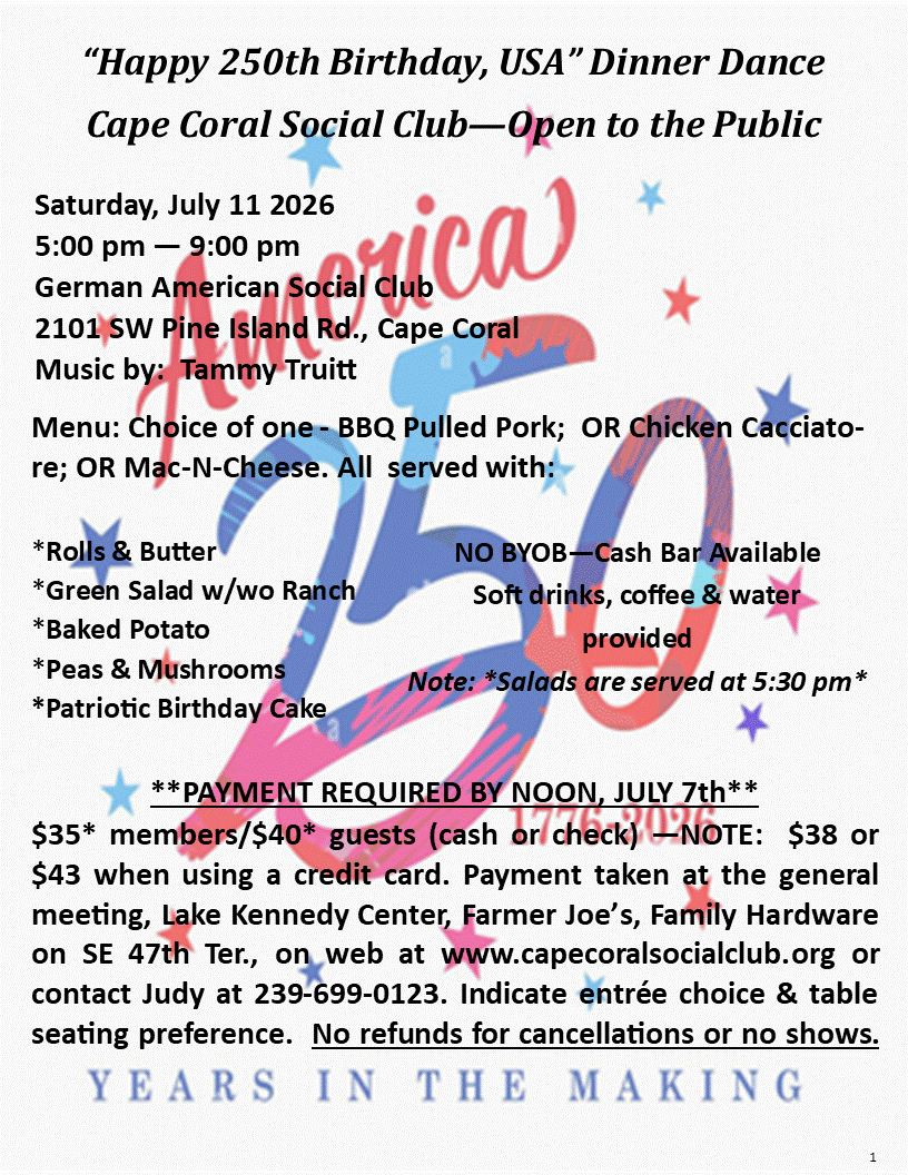 USA 250th Birthday Dinner Dance
